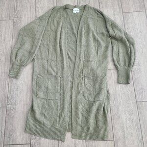 Olive + Oak Women's Green Long Open Front Cardigan Sweater Size M